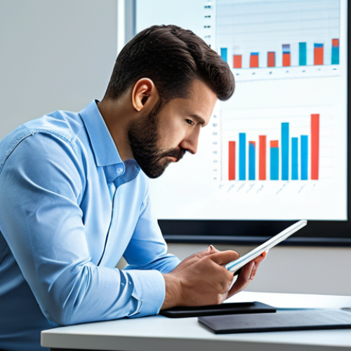 Home 7 A thoughtful professional male data analyst, fully clothed in a modest business shirt, sits at a clean, modern desk. He peers with a concerned yet focused expression at a tablet displaying complex, slightly jumbled data graphs. In the background, abstract, fractured data streams subtly float, symbolizing data quality challenges. The scene is illuminated by soft, natural light, creating a professional and appropriate atmosphere. This image features perfect anatomy, correct proportions, a natural pose, well-formed hands, proper finger count, and natural body proportions. It is safe for work and appropriate content.
