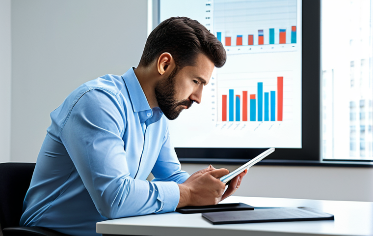 A thoughtful professional male data analyst, fully clothed in a modest business shirt, sits at a clean, modern desk. He peers with a concerned yet focused expression at a tablet displaying complex, slightly jumbled data graphs. In the background, abstract, fractured data streams subtly float, symbolizing data quality challenges. The scene is illuminated by soft, natural light, creating a professional and appropriate atmosphere. This image features perfect anatomy, correct proportions, a natural pose, well-formed hands, proper finger count, and natural body proportions. It is safe for work and appropriate content.
