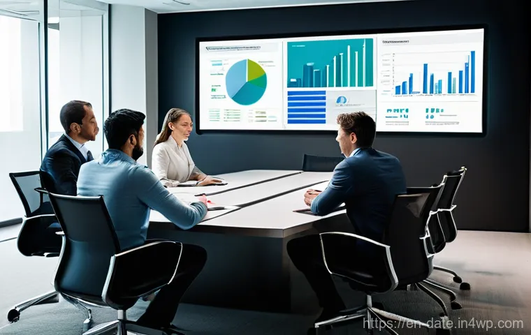 정보 시스템과 데이터 품질의 상관관계 - **Prompt:** A dynamic, slightly chaotic scene within a modern office. In the foreground, business pr...